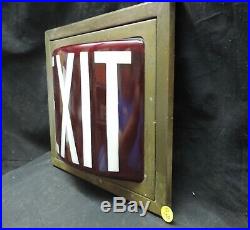 Antique Vintage Rare Curved Ruby Glass EXIT Sign in Metal Frame