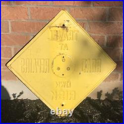 Antique Vintage Road Repair Travel At Your Own Risk Marble Glass Reflector Sign
