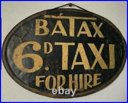 Antique Vintage Taxi Rare Advertising Sign C1930's 6d Painted Metal Not Enamel