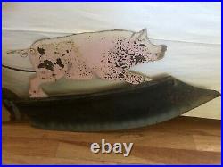Antique Vtg Iron 35 French Butcher Pig Painted Advertising Primitive Trade Sign