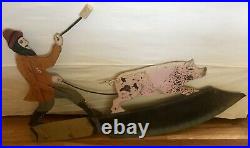 Antique Vtg Iron 35 French Butcher Pig Painted Advertising Primitive Trade Sign