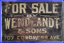 Antique c1910s Embossed Metal Sign FOR SALE by WENDLANDT & SONS Austin Texas