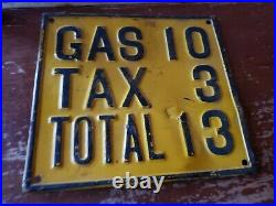 Antique gas Pump Sign Embossed Metal Vtg Price circa1920 Original 10ct