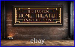 Art Deco Vintage Style Home Theater Sign Man Cave Cinema Billiards Customizable