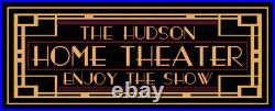 Art Deco Vintage Style Home Theater Sign Man Cave Cinema Billiards Customizable