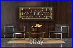 Art Deco Vintage Style Home Theater Sign Man Cave Cinema Billiards Customizable