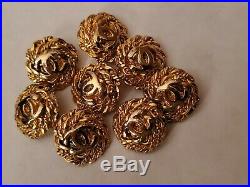 Auth. Vintage Rare Chanel 8 Sewing Signed Buttons CC Logo Gold Tone Metal 14mm