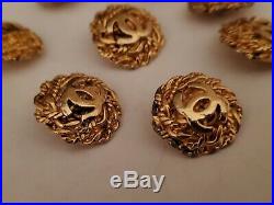 Auth. Vintage Rare Chanel 8 Sewing Signed Buttons CC Logo Gold Tone Metal 14mm