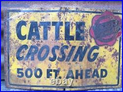 Authentic Vintage Cattle Crossing Sign Metal Antique Old Sign Farm Cow 11x17