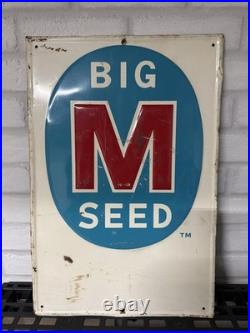 BIG M SEED SIGN Vintage from Midwest Farm Used 21 High X 14 Wide Metal Rust
