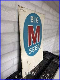 BIG M SEED SIGN Vintage from Midwest Farm Used 21 High X 14 Wide Metal Rust