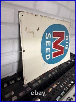 BIG M SEED SIGN Vintage from Midwest Farm Used 21 High X 14 Wide Metal Rust