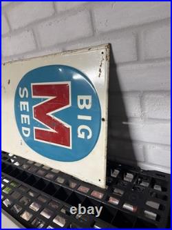 BIG M SEED SIGN Vintage from Midwest Farm Used 21 High X 14 Wide Metal Rust