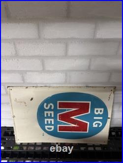 BIG M SEED SIGN Vintage from Midwest Farm Used 21 High X 14 Wide Metal Rust