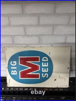 BIG M SEED SIGN Vintage from Midwest Farm Used 21 High X 14 Wide Metal Rust
