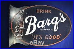 Barq's Flange Metal Soda Sign Drink it's good root beer double sided vintage