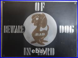 Beware of Mad Dog In Yard Sign Metal Vintage Unique Dog Sign