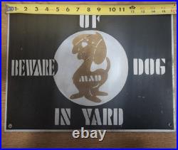 Beware of Mad Dog In Yard Sign Metal Vintage Unique Dog Sign