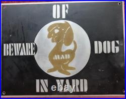 Beware of Mad Dog In Yard Sign Metal Vintage Unique Dog Sign