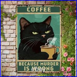 Black Cat Metal Sign Vintage Coffee Decor Aluminum Sign Multiple Sizes