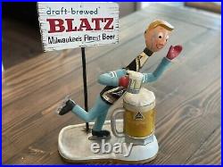 Blatz Beer 1950s Vintage Antique Cast Metal Ice Skater Sign Breweriana Milwaukee