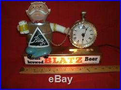 Blatz Beer Sign Lighted Barrel Man & Clock Vintage bar tavern metal figure