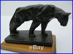 Bronze Metal Sculpture Cat Feline Wildlife Puma Panther Vintage Signed Statue