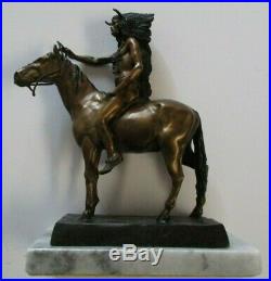 Bronze Metal Sculpture Native American Indian Chief Horse Vintage Signed Statue