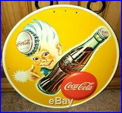 COKE-TASTIC Vintage Coca-Cola Metal Enamel 13 Sprite Boy Button Disc Sign NM