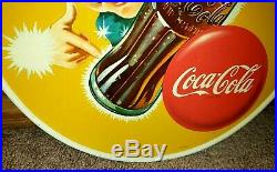 COKE-TASTIC Vintage Coca-Cola Metal Enamel 13 Sprite Boy Button Disc Sign NM