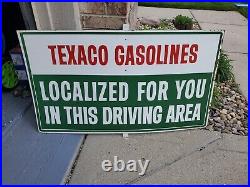 C. 1938 Original Vintage Texaco Gasoline Sign Metal Localized In This Area Oil