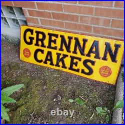 C. 1940s Original Vintage Greenan Cakes Sign Metal Embossed Cook Book Bakery RARE