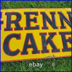 C. 1940s Original Vintage Greenan Cakes Sign Metal Embossed Cook Book Bakery RARE