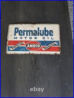 C. 1949 Original Vintage Permalube Motor Oil Sign Metal Amoco Premium Gas Station