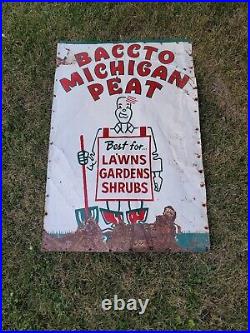C. 1950s Original Vintage Baccto Michigan Peat Sign Metal Lawn Care Garden Shrubs