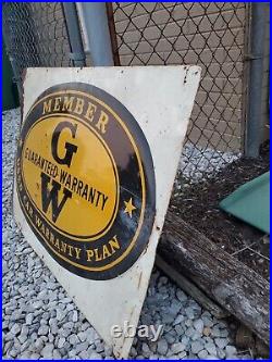C. 1950s Original Vintage Guaranteed Car Warranty Sign Metal Embossed Chevy Ford