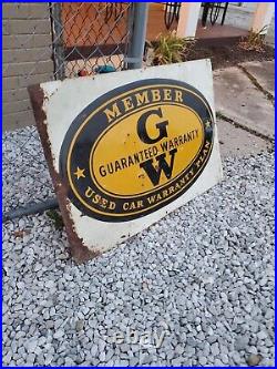 C. 1950s Original Vintage Guaranteed Car Warranty Sign Metal Embossed Chevy Ford