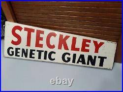 C. 1950s Original Vintage Steckley Genetic Giant Hybrid Sign Metal Seed Farm Hog
