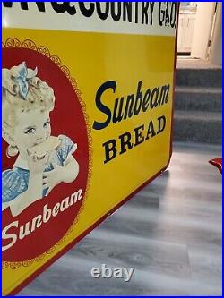 C. 1950s Original Vintage Sunbeam Bread Sign Metal Town & Country Store Grocery