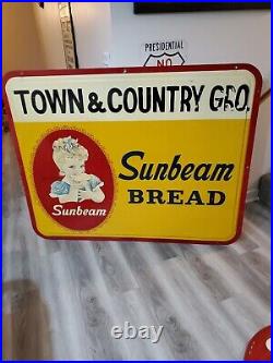 C. 1950s Original Vintage Sunbeam Bread Sign Metal Town & Country Store Grocery