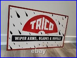 C. 1950s Original Vintage Trico Wiper Blades Metal Sign Gas Oil Arms Refils Soda
