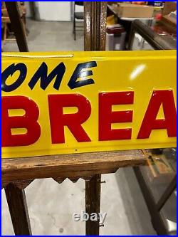 C. 1959 Original Vintage Take Home Kerns Bread Sign Metal Embossed Grocery NOS