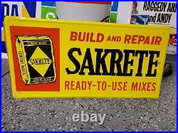 C. 1960s Original Vintage Sakrete Cement Mixes Sign Metal Embossed NOS Gas Oil