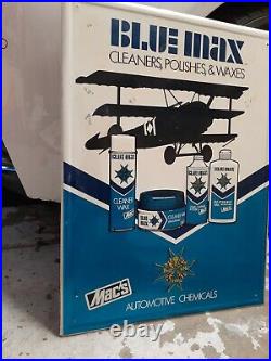 C. 1970s Original Vintage Blue Max Auto Chemicals Sign Metal Embossed Gas Oil Wax