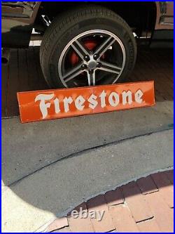 C. 1970s Original Vintage Firestone Tires Sign Metal Embossed Gas Oil Goodyear