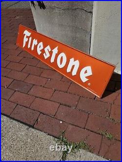 C. 1970s Original Vintage Firestone Tires Sign Metal Embossed Gas Oil Goodyear