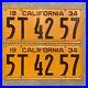 California_1934_license_plate_pair_5T_42_57_black_on_yellow_embossed_garage_SBNC_01_bb