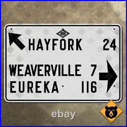 California Hayfork Weaverville Eureka directional road sign NorCal 1936 21x14