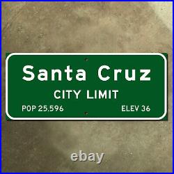 California Santa Cruz city limits Boardwalk highway 1960s road sign marker 48x20
