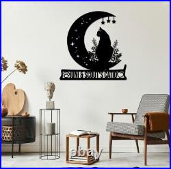 Cat And Moon Metal Sign Personalized, Moon Cat Sign Home Metal Sign Decor